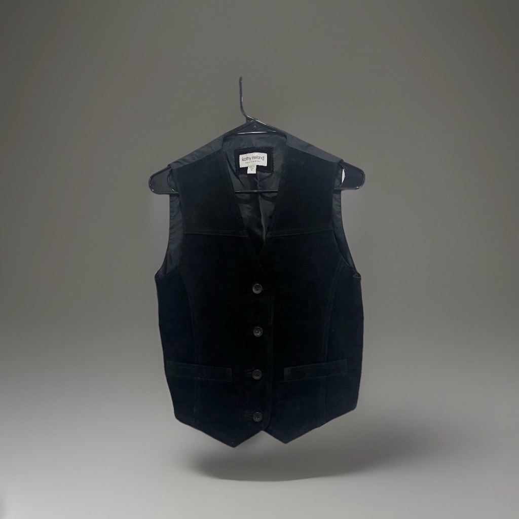Kathy Ireland Black Velvet Button Front Vest